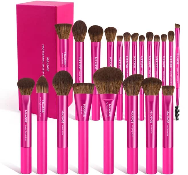 MAANGE 21pcs Makeup Brushes Magic Pink Foundation Blush Eyeshadow Powder Brushes Soft Bristles Gift