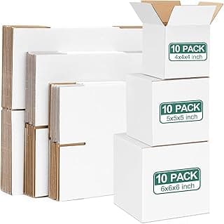 30 Pack Small Shipping Boxes Assorted Sizes, 4x4x4 & 5x5x5 & 6x6x6 10 PCS Each Small Boxes, White Corrugated Box Mailers, Cardboard Boxes for Packaging Small Business, Mailing