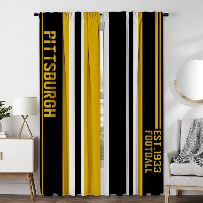 Pittsburgh Blackout Curtain (2 Panel) Rod Customizable Size, Text, Logo