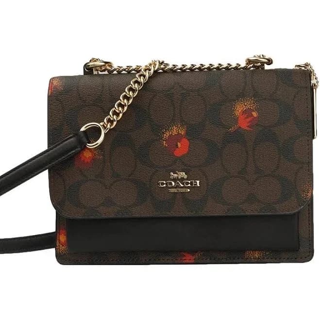 Coach Brown Signature Floral Leather Crossbody Bag