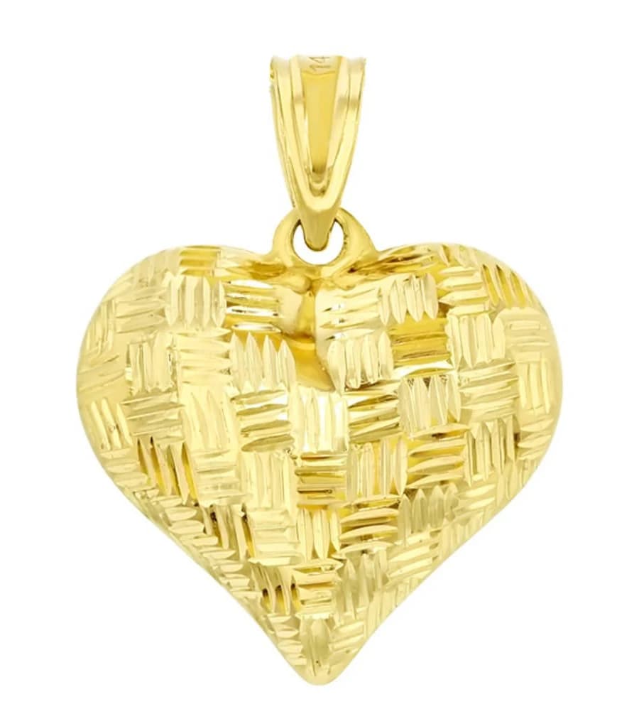 14K Yellow Gold 3D Textured Heart Charm Pendant
