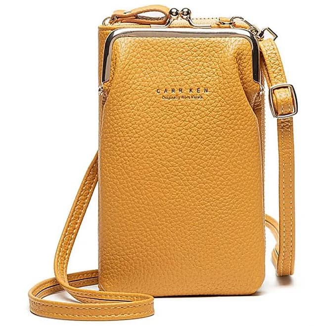 Women's Black Faux Leather Crossbody Bag with Gold Frame Clasp - Compact and Stylish Women's Phone Purse for Everyday Use
