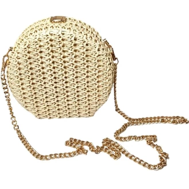 Haute Hippie Woven Round Top Lock Crossbody Bag