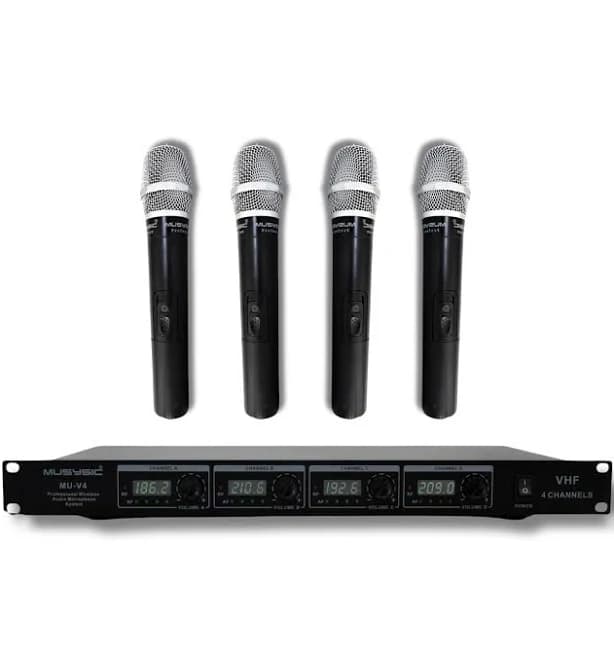 Musysic MU‐V4‐HH 4‐Channel VHF Wireless Handheld Microphone System