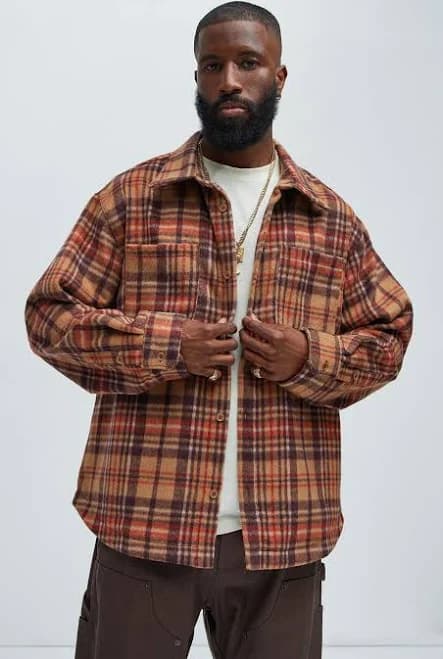 Fashion Nova Men's Come See Me Plaid Shacket