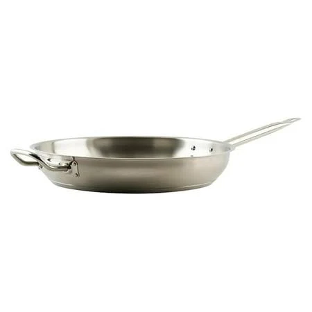 Winco -Grade Stainless Steel Fry Pan with Helper Handle, Natural Finish, 14 inch, Silver
