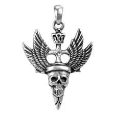 Winged King Skull with Wings Pendant Necklace