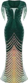 BABEYOND Women Mermaid Sequin Gown - Bodycon Maxi Prom Dress Glitter Sequin Beaded Dress for Evening Party Dark Green : Clothing, Shoes & Jewelry - Amazon.com