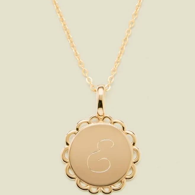 Gold Vermeil Engravable Ornate Circle Charm Necklace