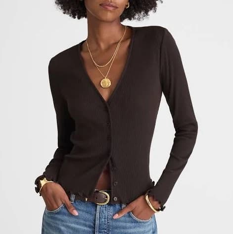 Madewell Women's Lettuce-Hem V-Neck Cardigan