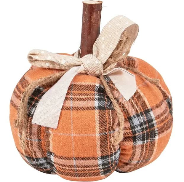 112965 Orange Plaid Pumpkin Chunky Sitter, 8.5-inch Length