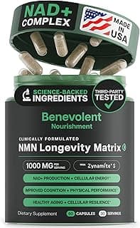 Benevolent Advanced NMN Supplement 1000mg (98% Purity) – 5-in-1 NMN Longevity Matrix with Zynamite® & PQQ for Increased NAD+ Levels, Cellular Energy, Cognitive & Healthy Aging – 60 Vegan Capsules