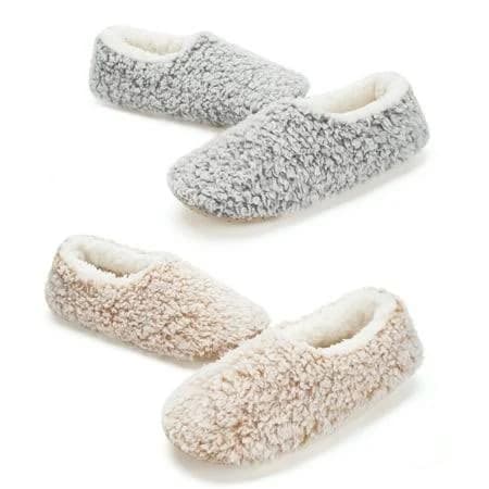 Cozylook 2-Pack Women's Low-Cut Slipper Socks Grippy Soles Sherpa Lined