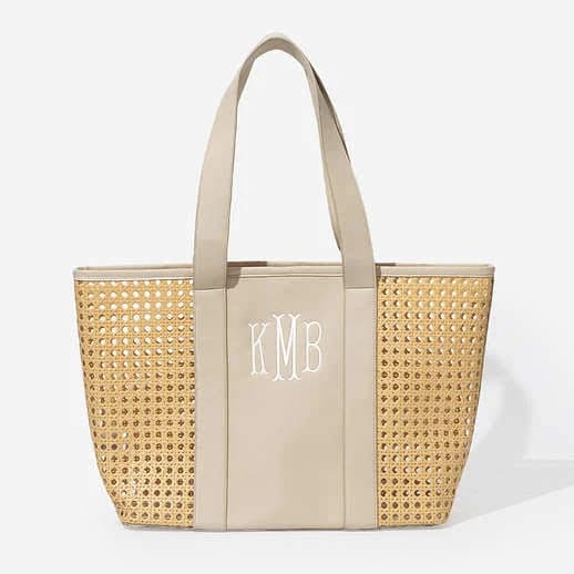 Monogrammed Straw Caning Tote