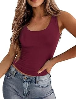 Women's Double Lined Square Neck Tank Top Sleeveless Basic Crop Tops Trendy Going Out Tops