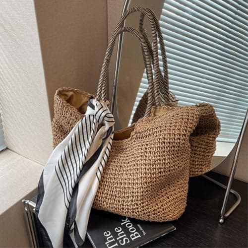 Straw Bag Straw bag women's summer lazy style woven seaside beach rattan French handbag Straw Beach Bag(K,A): Handbags: Amazon.com