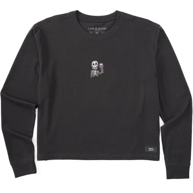 Life Is Good Women's Skeleton with Wine Long Sleeve T-Shirt