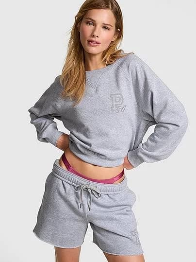 Pink Campus Fleece Shrunken Crew Women Sweatshirt