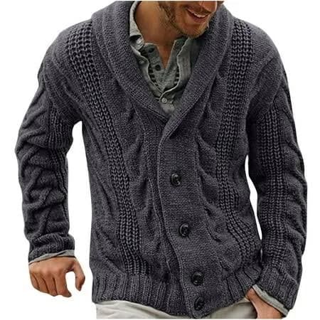 Miluxas Men's Loose Fit Shawl Collar Cable Knit Cardigan