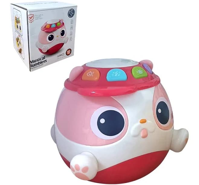 5in1 Baby Cartoon Hand Drum Toy Musical Dog Tumbler Toy Music Drum Toys with Music & Light Early