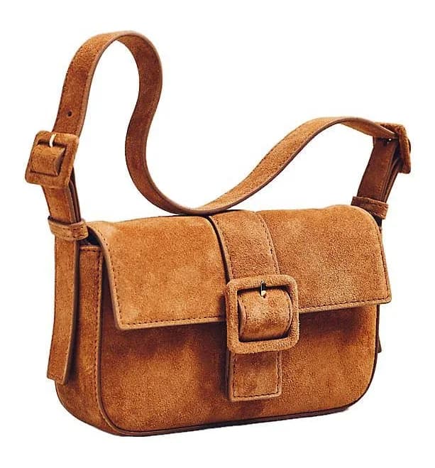 Anthropologie Fiona Suede Buckle Shoulder Bag - Tan
