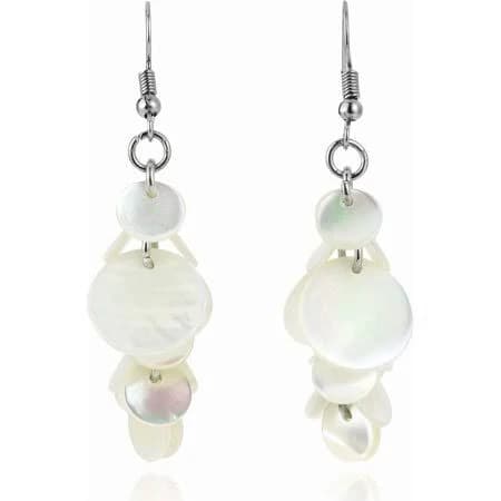 Ocean's Elegance Handmade Round Shell Cluster Dangle Earrings
