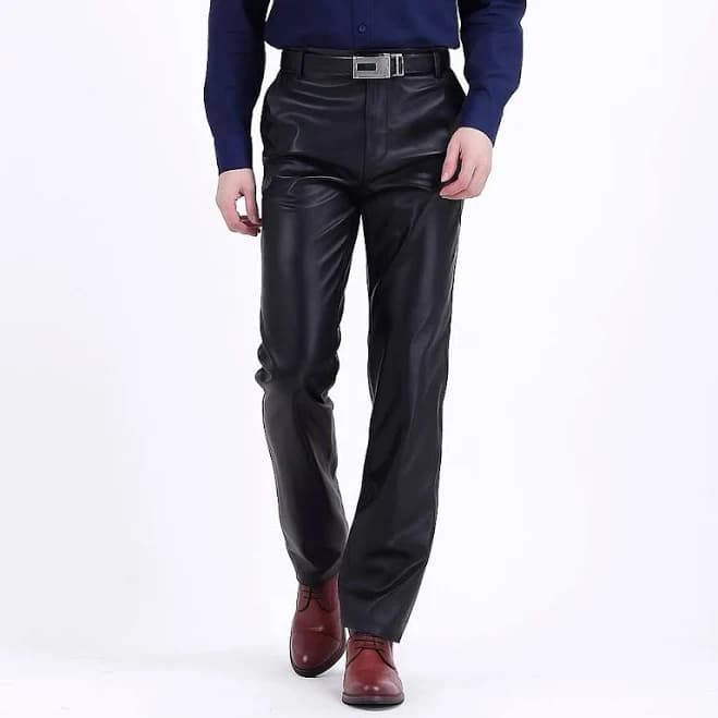 Men's Classic Faux Leather Straight-Leg Pants