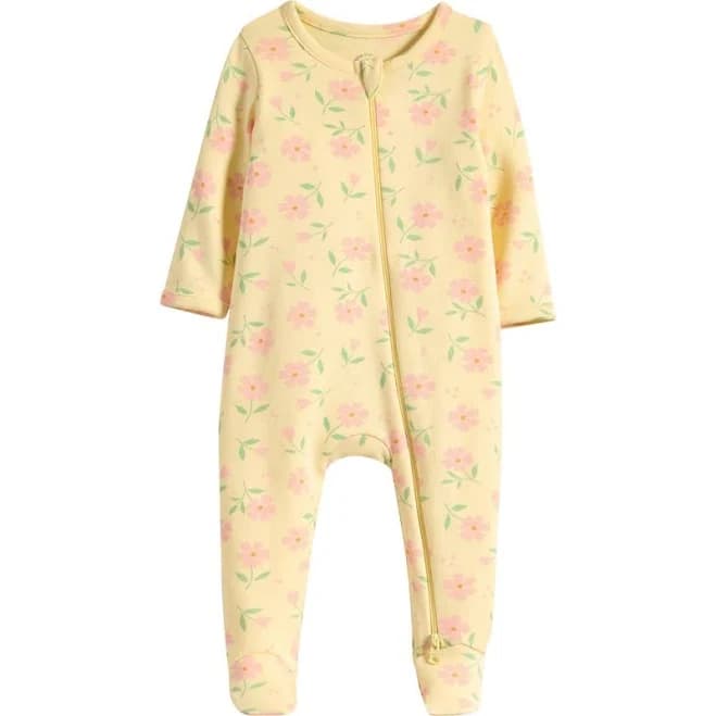 Nordstrom Print Cotton Footie Romper in Yellow Pastel Bold Floral at Nordstrom Rack, Size Newborn