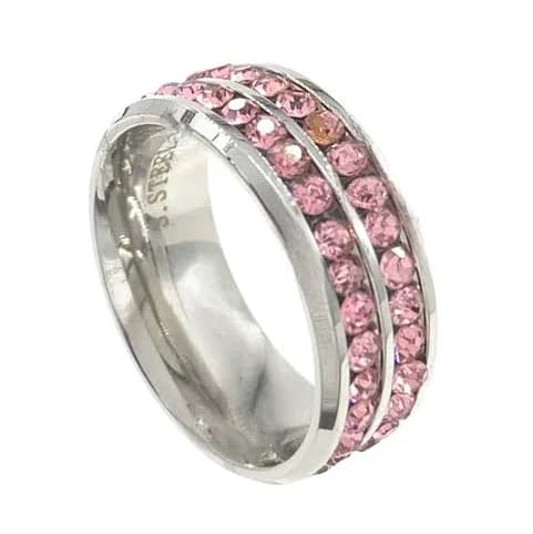 Stainless Steel Crystal Eternity Wide Band