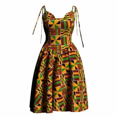 Women's Sleeveless African Print Ankara Tie Strap Mini Dress
