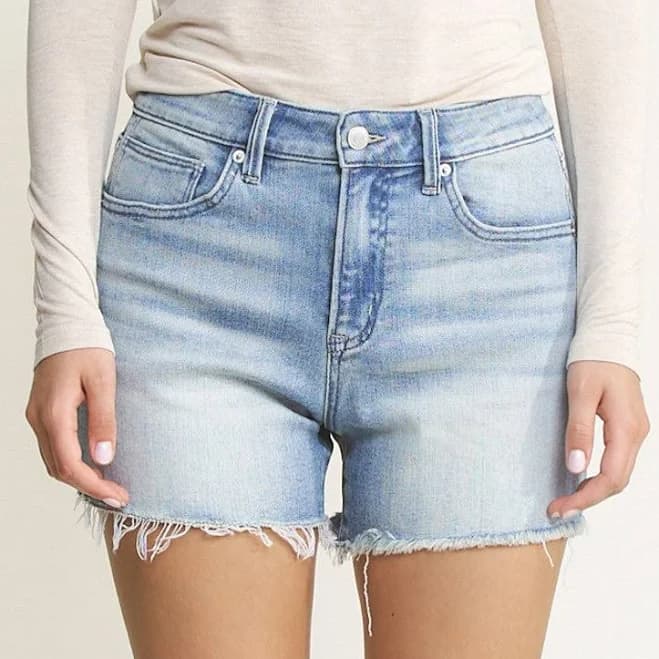 Mica Denim High-Rise Frayed Hem Denim Shorts