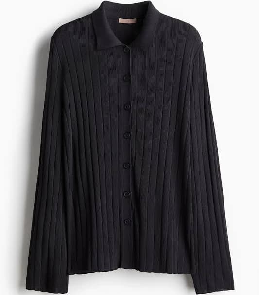 H&M Ladies Rib-Knit Button-Front Top