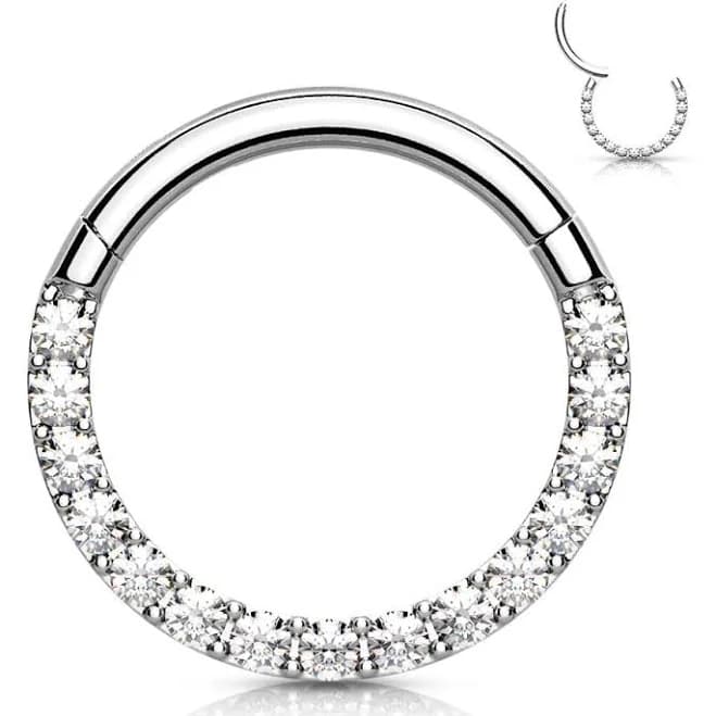 16ga Surgical Steel Paved CZ Hinged Septum Ring Clicker