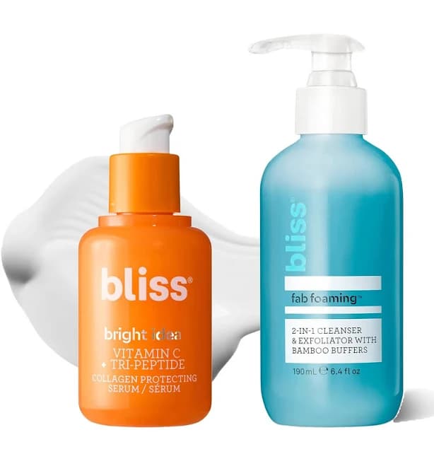 Bliss Bright Idea Vitamin C Serum + Fab Foaming 2-in-1 Cleanser Duo | Brightening & Exfoliating Skincare Set for Radiant Smooth Skin