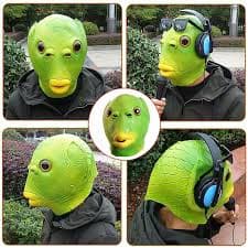 Funny Green Fish Mask for Adults – Full Head Latex Costume for Halloween and Party Cosplay, Fast Delivery Available