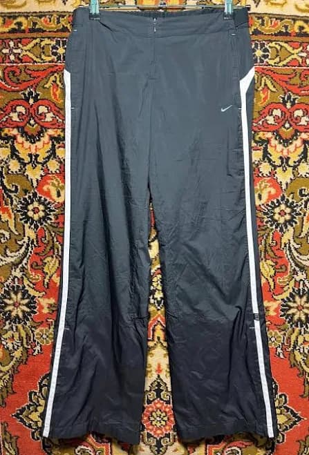 Nike Women's Vintage Track Pants Black with White Side Stripes - Size L