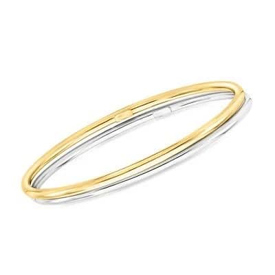 Italian Sterling Silver and 22kt Gold Bangle Bracelet Set