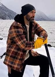 Men's Quilted Flannel Plaid Hooded Shirt Jacket