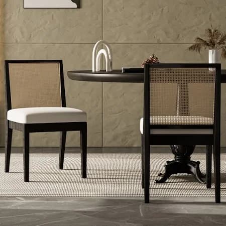Bayou Breeze Arnkell Modern Solid Wood Dining Chair with Rattan Backrest (Set of 2)