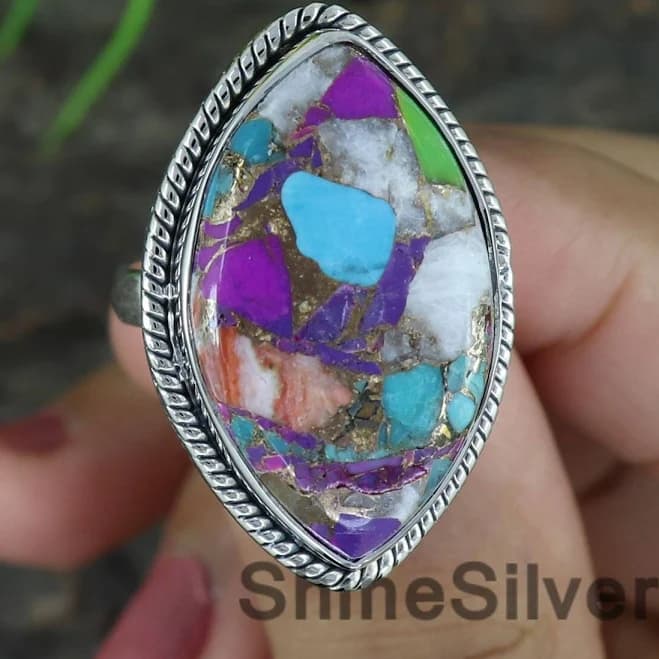 925 Sterling Silver Multi Turquoise Statement Ring