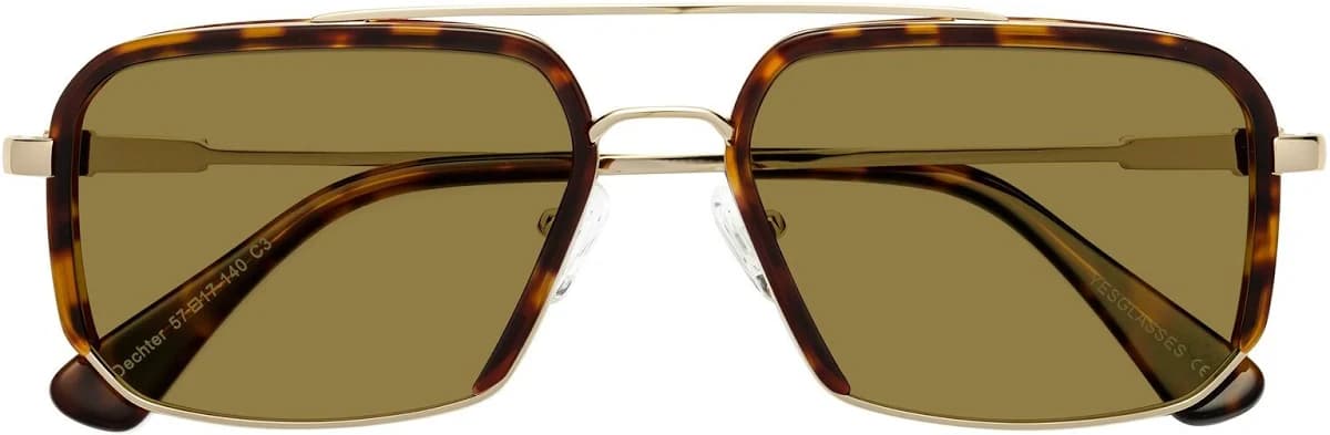 Gold Retro-Vintage Aviator Rectangle Mirrored Sunglasses Sunwear Lenses