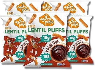 Aggropops High Protein Lentil Snacks - 158Cal & 18g Protein Per Bag. Low Calorie, Low Carb, Plant-Based, Vegan, and Gluten Free Healthy Snack for Adults. Bariatric Friendly Food. Barbeque Flavored (6 Bags)