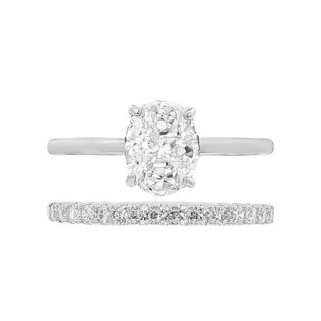 PRIMROSE Oval Cubic Zirconia Solitaire Ring Set, Women's, Size: 7, Silver Tone
