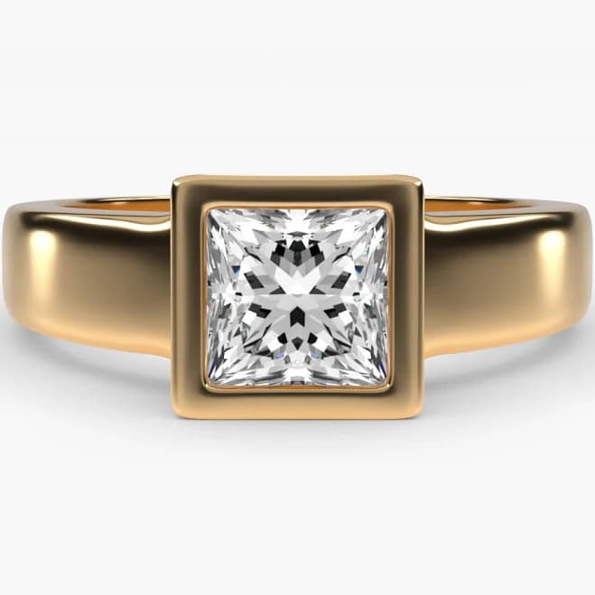 Princess Diamond Engagement Ring Modern Solitaire Bezel 2.5mm 14K