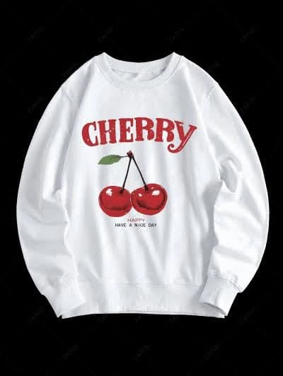 Women's Fruit Cherry Letter Graphic Crew Neck Sweatshirt