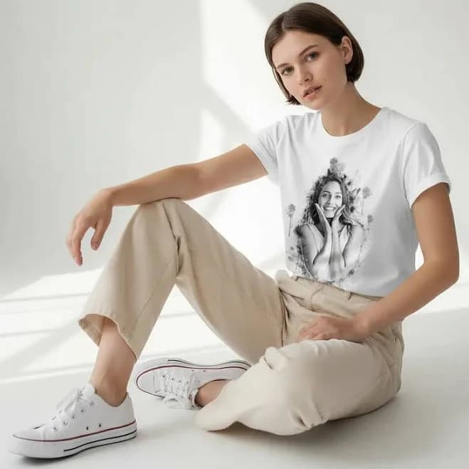 Custom Pencil Sketch Photo T-Shirt