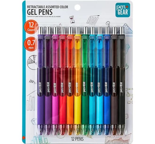 Pen+gear Retractable Gel Pens Medium Point 0.7mm Assorted Ink 12 Count
