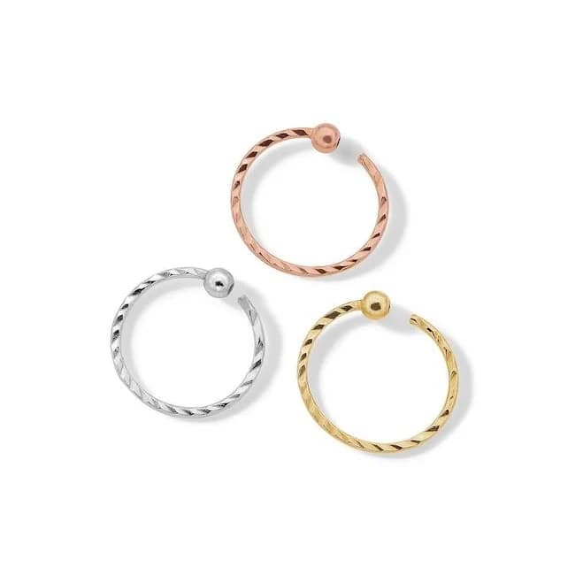 Sterling Silver Textured Captive Bead Nose Ring Set
