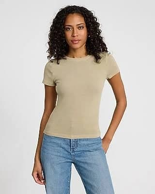 Express Women's Washed Fitted Ribbed Crew Neck Short Sleeve T-Shirt