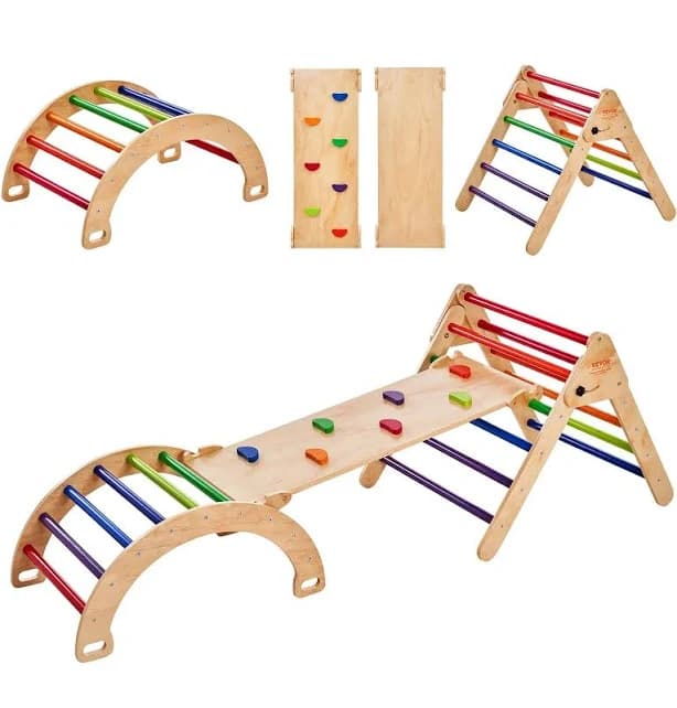 VEVOR Pikler Triangle Set 5 in 1 Toddler Climbing Toys Indoor Playground Large Size Wooden